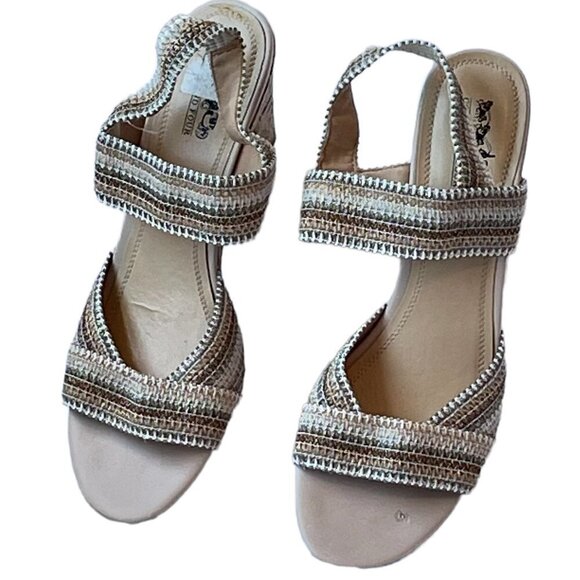 Coach and Four Ombre Multi Vandela Strappy Stretch Sandal with Cork Wedge  10 - Picture 4 of 12